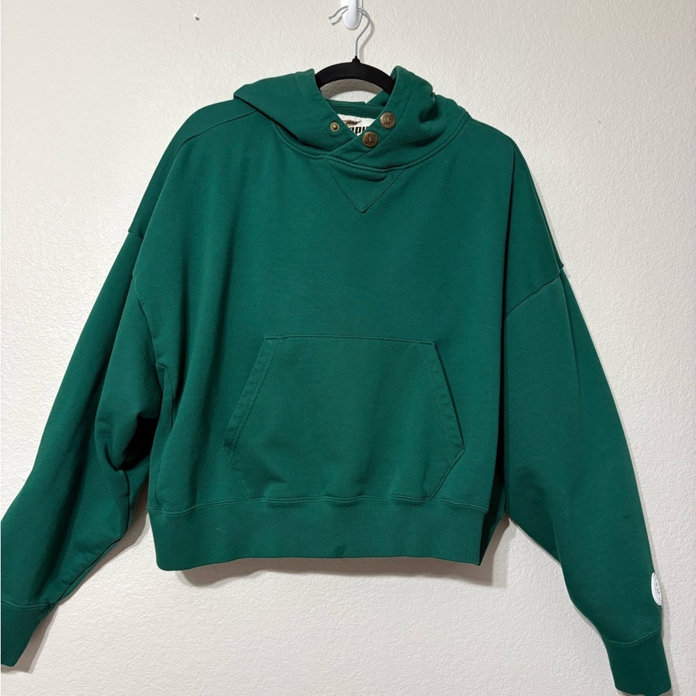 Woman’s Trophy Hunting x Puma Cropped Green Hoodie with Metal Snap Detail